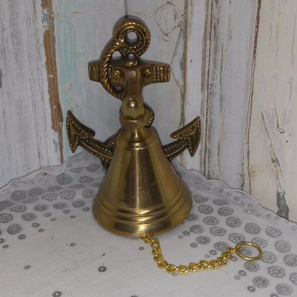 Hanging Brass Anchor w/ Bell - Picture 1 of 5